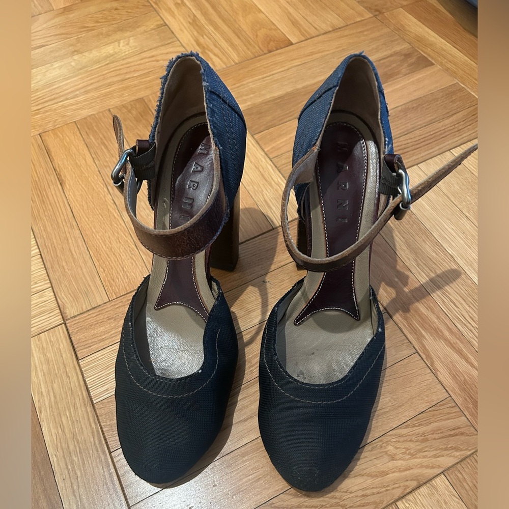 Marni Women's Denim and Brown Ankle Strap Heels